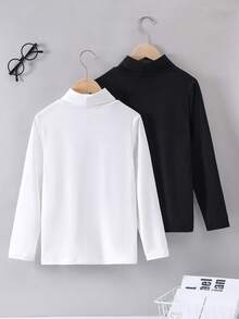 SHEIN 十二歲男孩半高領字母拼接t恤 - 彩色 - 查看 2