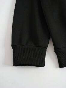 INAWLY 女士纯色长袖运动衫和裤子两件套，女士休闲抽绳，口袋腕长袖宽松黑色落肩运动衫运动裤女式两件套，春/秋，休闲日常穿着 - 黑色 - 查看 7