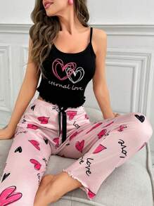 Women's Heart Print Cami Top And Pants Pajama Set - Multicolor - View 6