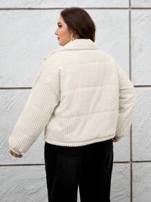 SHEIN Essnce 女式加大码白色保暖冬季棉服外套 - 杏色 - 查看 6