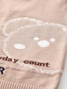 新款冬季男嬰卡通標語圖案毛衣套裝 - 駝色 - 查看 4