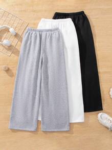 SHEIN Tween 女孩運動針織純色直腿運動褲,3 條裝 - 彩色 - 查看 2