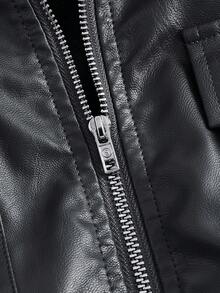 ROMWE PUNK Coa dây Túi có nắp Zip Không nút Áo khoác - Xám - Xem 3