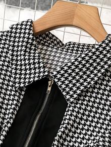 SHEIN LUNE Của phụ nữ Kích thước lớn Đồ họa Houndstooth Dây kéo mặt trước Váy sơ mi - Đen và trắng - Xem 3
