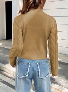 SHEIN Unity Áo len cardigan dệt kim thường ngày cho nữ - màu nâu - Xem 2