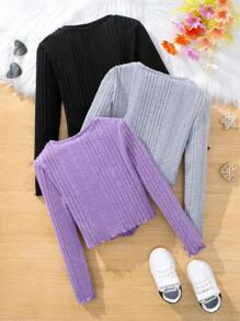 SHEIN 3入組少女不對稱前後T卹 - 淺灰紫 - 查看 2