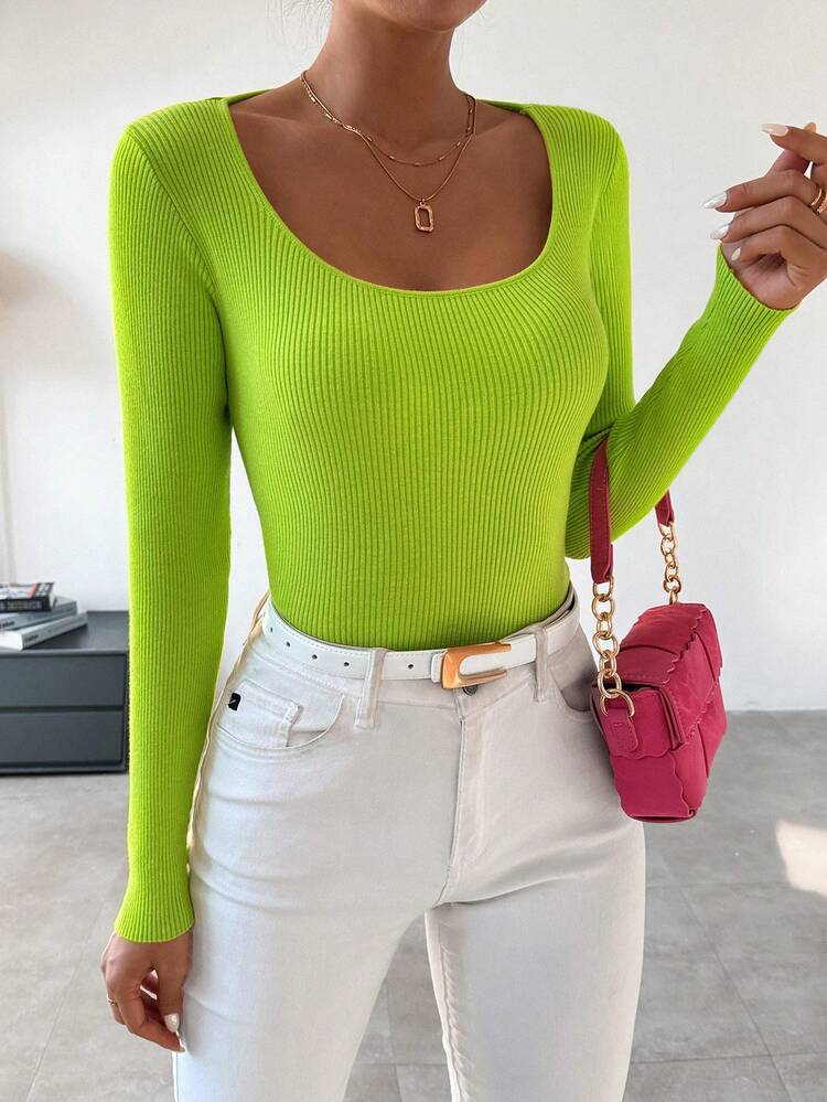 Solid Color Backless Ribbed Knitted Sweater Fall Winter