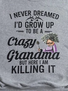 Flirla Plus Slogan & Cartoon Graphic Sweatshirt Pullover Fall Sweatshirt - Light Grey - View 7