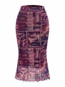 Retroot 圖案網紗裙配萵苣邊裝飾 - 彩色 - 查看 1