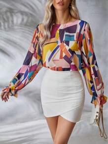 GENKIRA 隨機印花長袖女襯衫 - 彩色 - 查看 4