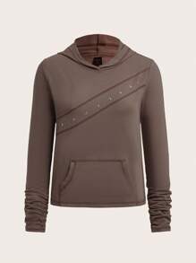 ROMWE PUNK Women's Hooded Sweatshirt With Beaded Detail And External Stitching - Light Grey - View 1