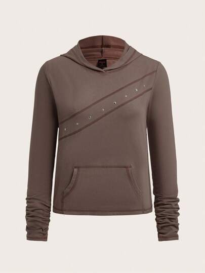 Women's Hooded Sweatshirt With Beaded Detail And External Stitching