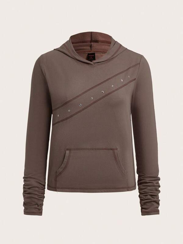 ROMWE PUNK Women's Hooded Sweatshirt With Beaded Detail And External Stitching