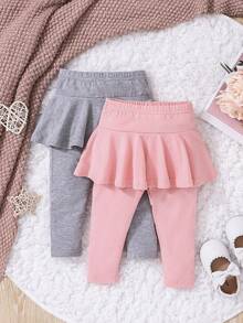 嬰幼兒女童秋冬季休閒打底套裝,包括裙子和長褲 - 彩色 - 查看 2