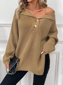 SHEIN Frenchy Women's Solid Color Drop Shoulder Sweater Winter - Apricot - View 6