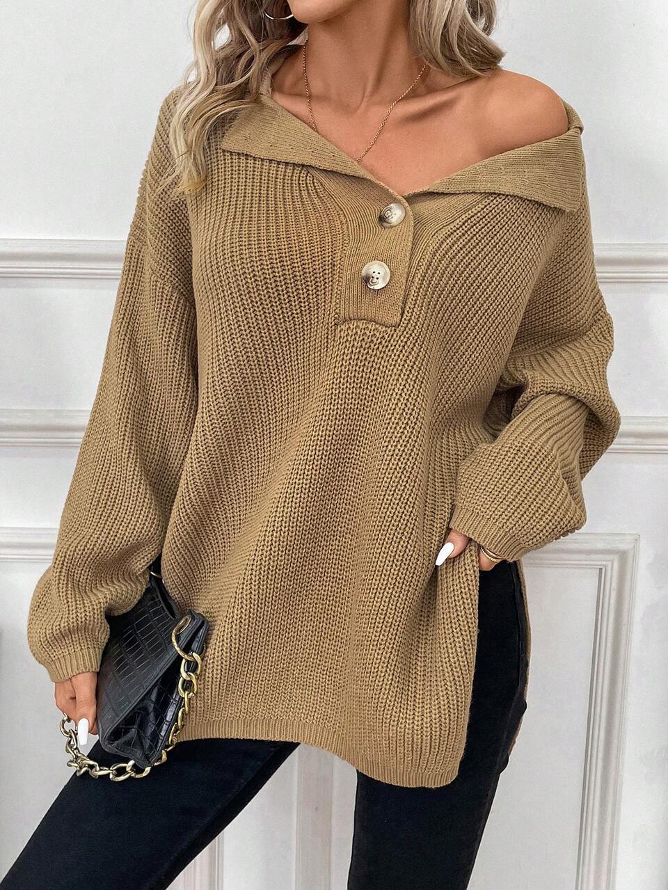 Women's Solid Color Drop Shoulder Sweater Winter