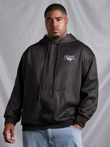 Manfinity LEGND Sudadera Con Capucha De Talla Grande Para Hombre Con Bolsillo Canguro Y Estampado De Letras - Negro - Ver 3