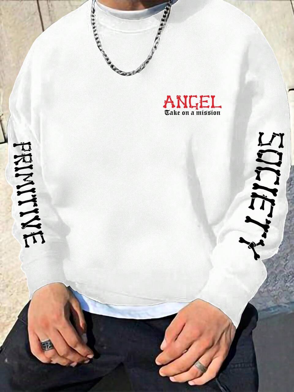 Men Plus Size Letter Drop Shoulder Sweatshirt