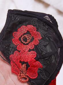 Women's Floral Embroidery Mesh Sexy Lingerie Set - Black - View 6