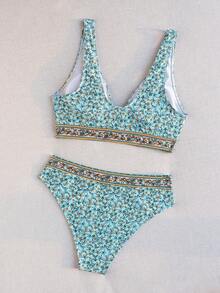 SHEIN Swim 女士花卉印花泳裝套裝 - 彩色 - 查看 5