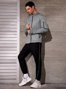 Manfinity Boxing Boyfriend Style Men's Solid Color Zipper Hooded Sports Jacket Workout Tops Grey Jacket Sports Jacket - Grey - View 6