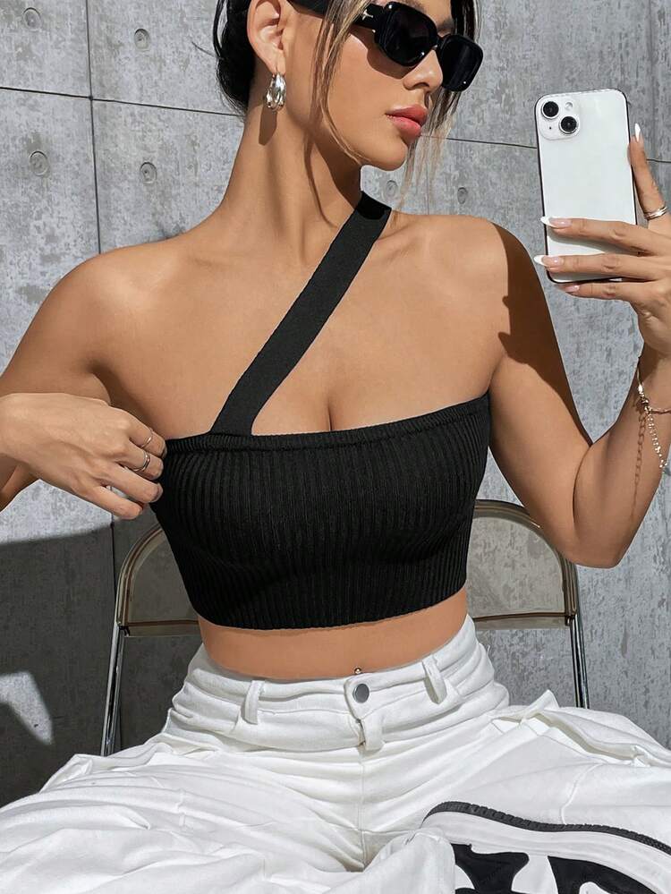 Women's Knitted One-shoulder Top