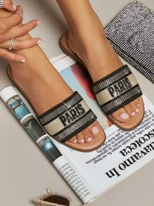 SHUZIA 女士平底凉鞋，带水钻装饰，时尚情人节礼物夏季鞋 - 卡其色 - 查看 4