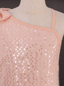 Little Girls' Net Yarn And Sequin Decorated Dress With Bowknot, For Formal Events - Pink - View 4