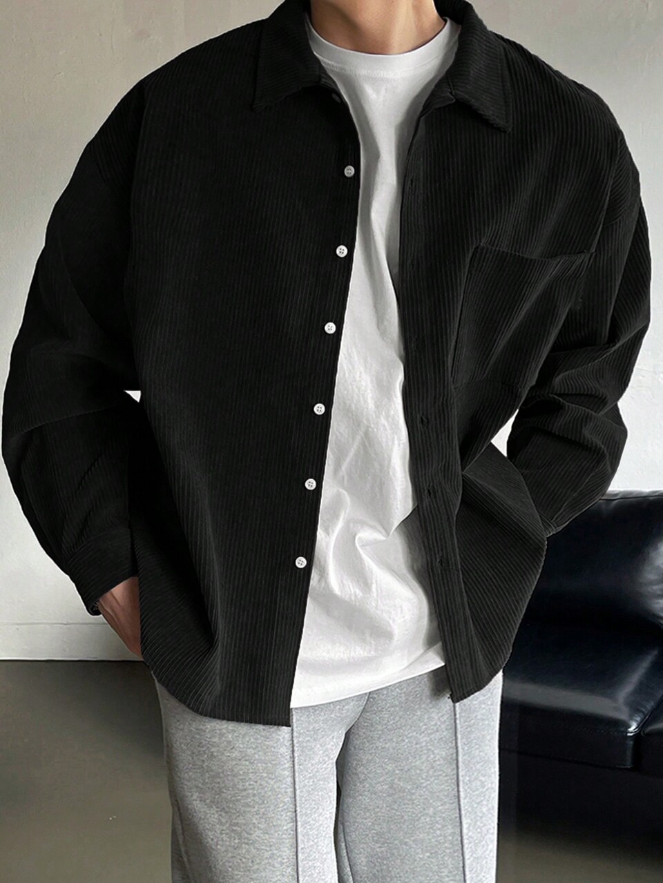 Men's Solid Color Button-Down Casual Shirt,Fall Clothes Long Sleeve Men Shirt