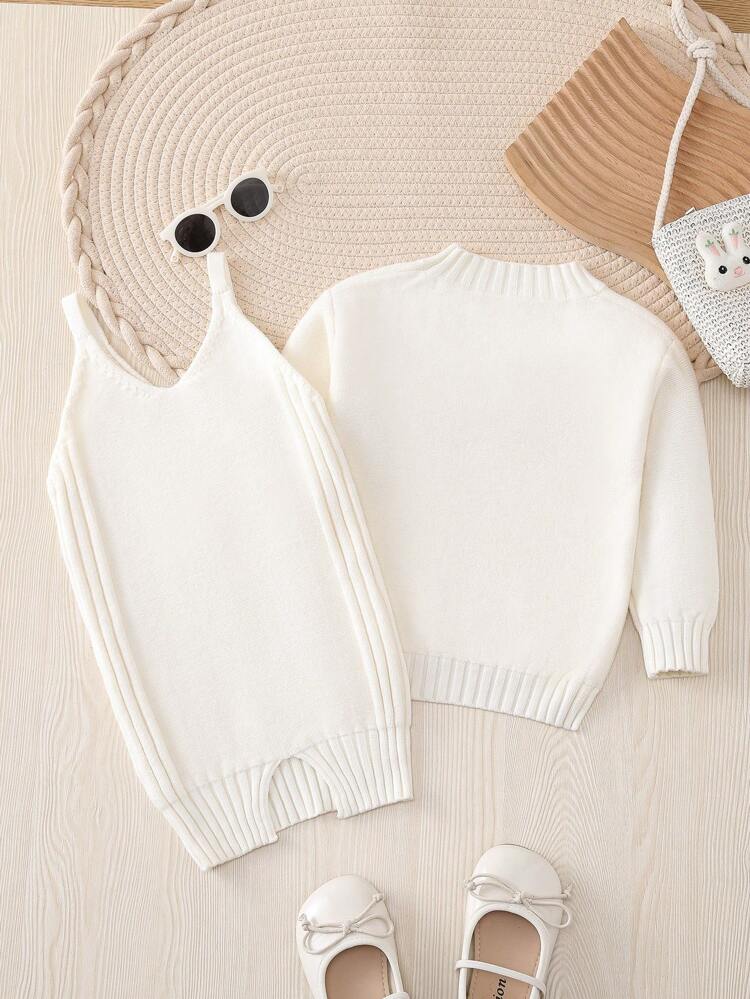 Fall/winter New Arrival Baby Girls' Half Turtleneck Sweater And Sweater Dress With Straps Set
