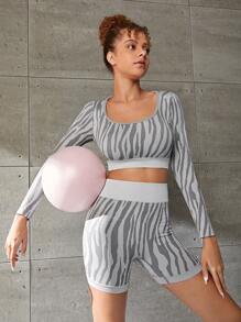 SHEIN Teenage Girls' Sports Fitness Long Sleeve Shorts Set Long Sleeve Suit Outdoor Sports