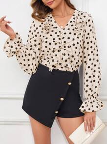 SHEIN Clasi Của phụ nữ In vết tròn Polka Cổ chữ V Ruffle Cạnh Trang trí Áo sơ mi - Nhiều màu - Xem 3