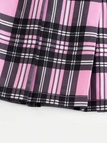 SHEIN EZwear 女式大尺碼寬腰帶褶皺格子裙 - 彩色 - 查看 4