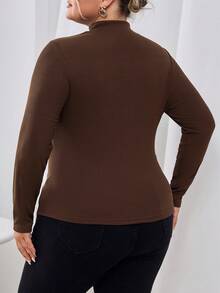 SHEIN Essnce Plus Size Tee With Double-ended Zipper Design - Brown - View 2