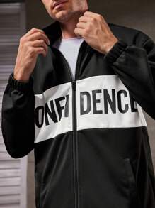 Manfinity Fitness Men's Letter Print Sports Jacket Workout Tops Sports Jacket