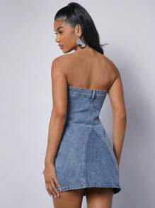 Washed Denim Strapless Dress