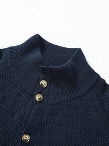 Manfinity Homme Men's Slim Fit Cardigan With Raglan Sleeves And Button Chunky Plain Royal Blue Urban Fashion Friends - Navy Blue - View 4