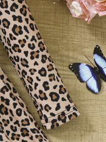 SHEIN Baby Girl Leopard & Letter Graphic Contrast Lace Ruffle Hem Dress - White - View 7