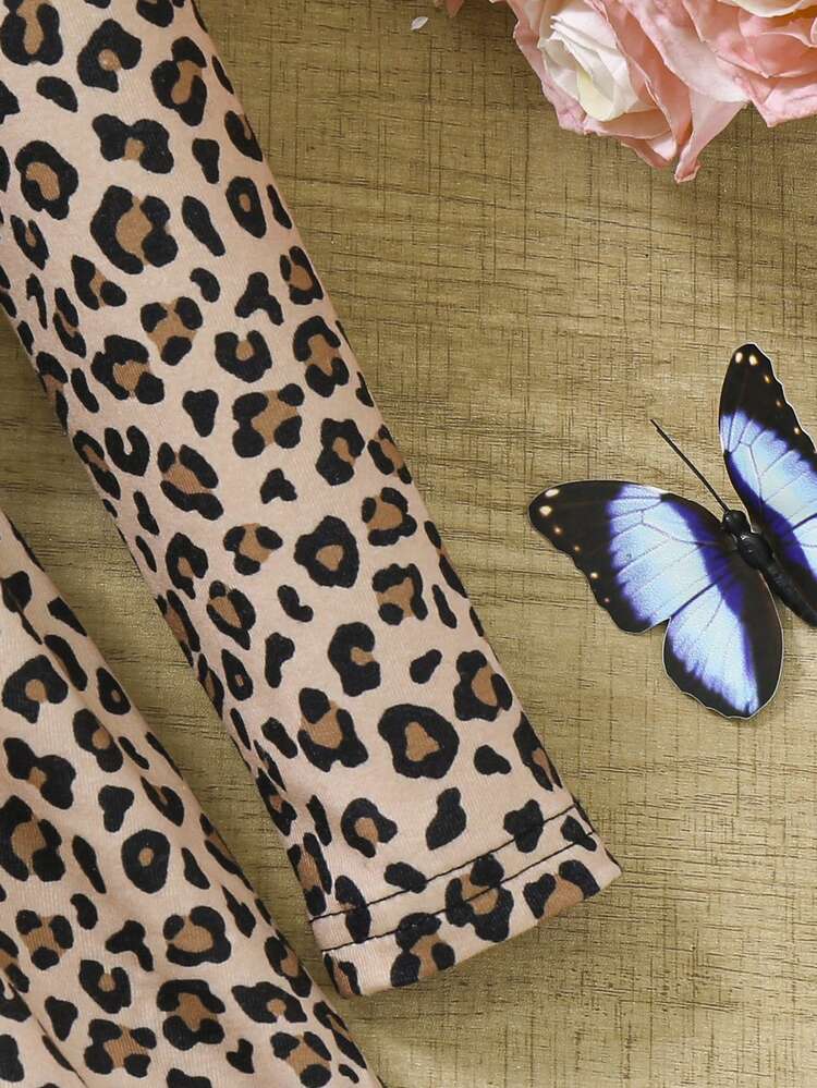 Baby Girl Leopard & Letter Graphic Contrast Lace Ruffle Hem Dress