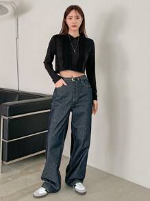 DAZY Long Sleeve Hooded Top - Black - View 4