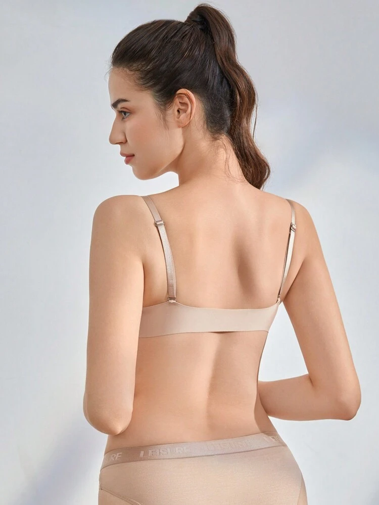 Women's Casual-Comfy Knitted Fabric Push Up Bra With Backless Design And High Stretch In Apricot Plain