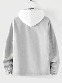 RueChic 1pc Men's Contrast Teddy Collar Zipper Front Jacket - Grey - View 2