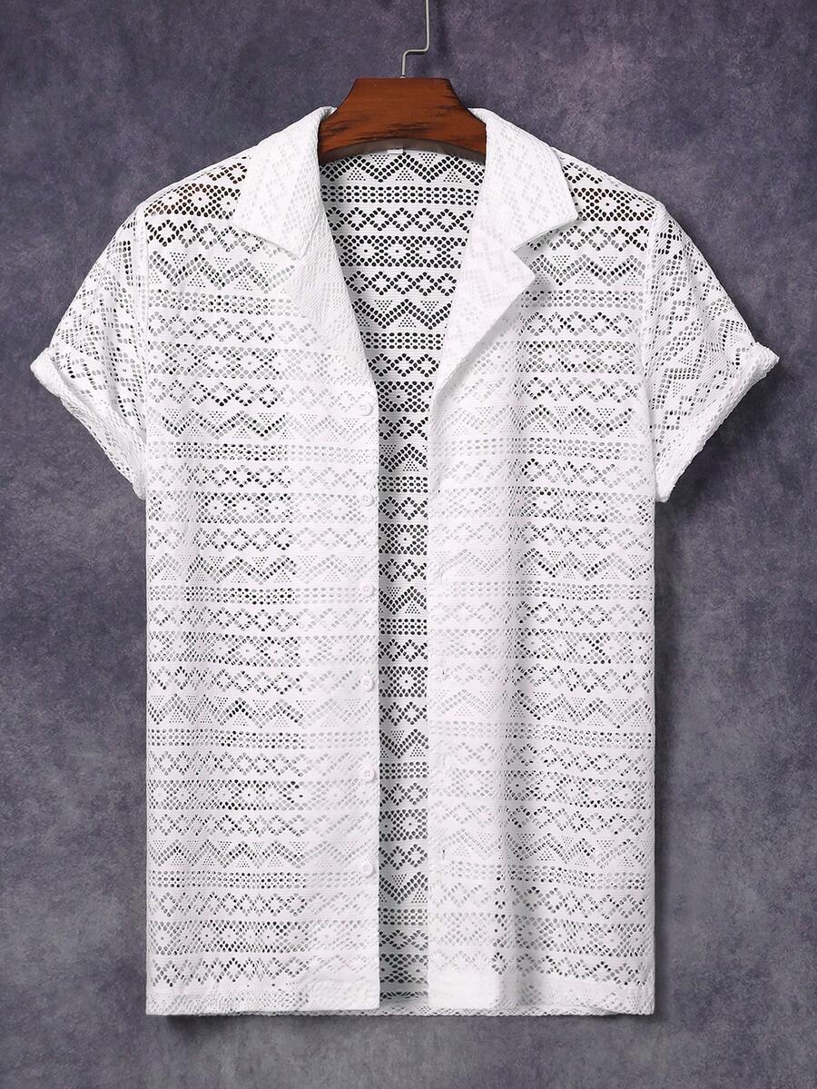 Manfinity RSRT Nam Chất rắn Nút phía trước Áo sơ mi - trắng - Xem 1