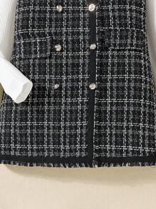 Cô gái Kẻ sọc Đầm Và Màu thuần Áo 2 Miếng Quần áo Bộ - màu đen - Xem 3