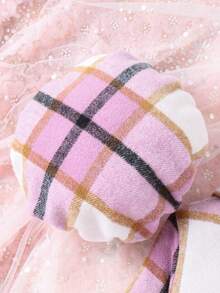 SHEIN Nhỏ bé Cô gái Thanh lịch Vintage Phong cách Preppy Kẻ sọc Đầm Với Bowknot Chi tiết Và Mũ nồi Mũ Đối với Mùa xuân/thu - Màu tím - Xem 5