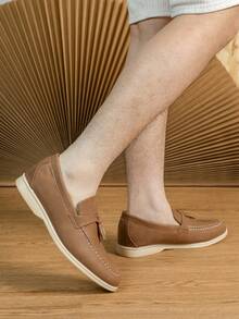 2023秋冬新款時尚英倫風男士樂福鞋商務/正裝透氣舒適鞋墊手工製作大尺碼43-46 - 棕色 - 查看 5