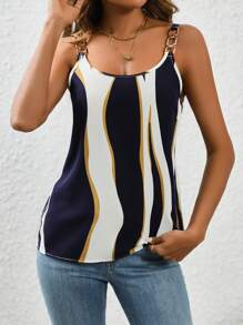 SHEIN Clasi Chain Decor 拼色吊帶背心 - 藏蓝色 - 查看 5