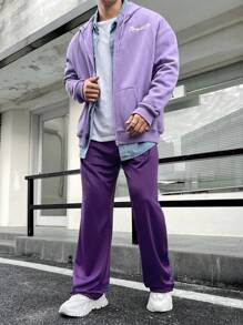 Manfinity Hypemode Loose-Fit Men's Drawstring Waist Slant Pocket Sweatpants - Purple - View 5