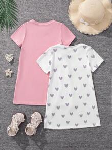 青少女休閒針織短袖裙套裝,適合運動和街頭穿搭,多款可選 - 彩色 - 查看 2