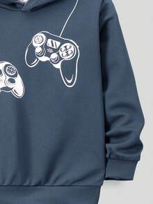 SHEIN Con trai Giải trí Áo nỉ có mũ Với Trò chơi điện tử Bộ điều khiển In - Màu xanh bụi bặm - Xem 5